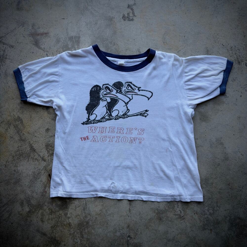 Vintage 60s 70s Where's The Action Vultures Ringer Baby Tee Womens S